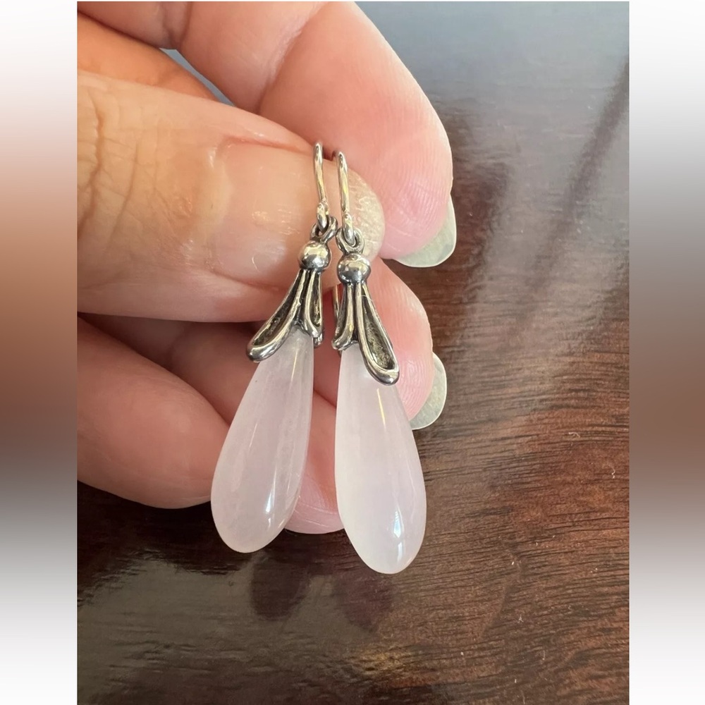 Ann king sterling silver rose quartz  Teardrop shaped Earrings